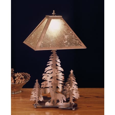 Meyda Tiffany Lodge Style Rolf in the Woods Table Lamp from the Old Forge Collection Antique Copper / Silver Mica