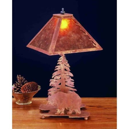 Meyda Tiffany Table Lamp from the Bear in the Woods Collection Rust / Beige Art Glass