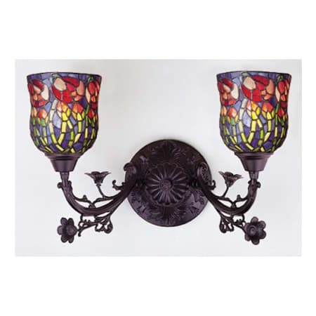 Meyda Tiffany 19" Wide 2 Light Double Sconce with Stained Glass Shades Mahogany Bronze