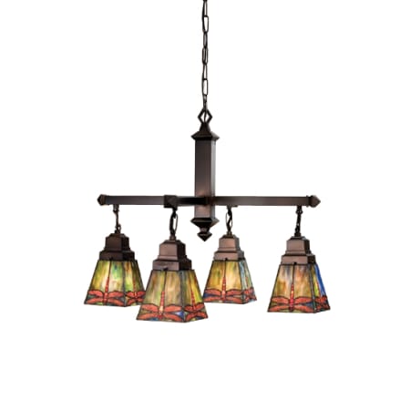 Meyda Tiffany Stained Glass / Tiffany 4 Light Down Lighting Chandelier from the Prairie Dragonfly Collection Tiffany Glass