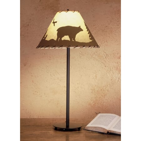 Meyda Tiffany Table Lamp from the Parchment & Rawhide Collection Mahogany Bronze