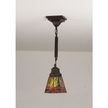 Meyda Tiffany 5" Square Base Renaissance Single Light Down Lighting Mini Pendant Tiffany Glass