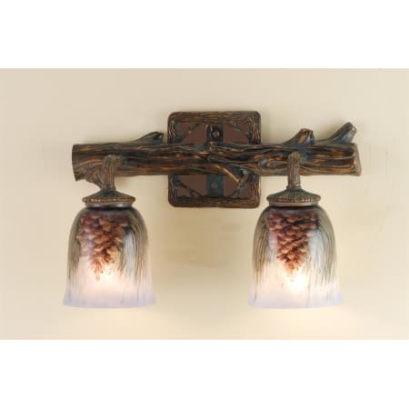Meyda Tiffany Pinecones 2 Light 16" Wide Bathroom Fixture with Painted Pinecone Shades Tiffany Glass