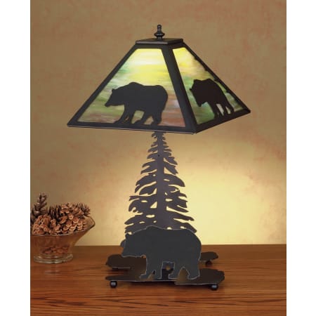 Meyda Tiffany Accent Table Lamp from the Bear in the Woods Collection Black / Stormy Sunset