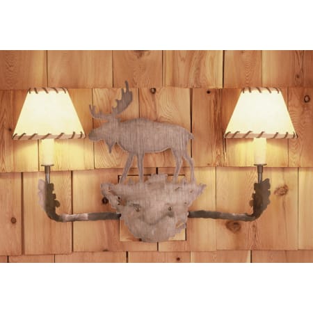Meyda Tiffany Moose 20" Wide 2 Light Double Sconce with Leather Shade Antique Copper