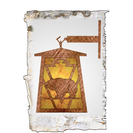 Meyda Tiffany Bear in the Woods 8" Wide Single Light Wall Sconce with Mica Glass Shade Antique Copper / Amber Mica