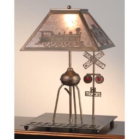 Meyda Tiffany Train on the Track Rail Road Crossing Single Light Table Lamp Antique Copper / Silver