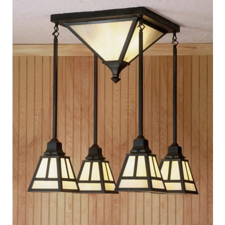 Meyda Tiffany 6 Light 21" Wide Multi Light Pendant with Handmade Shade Craftsmans Brown