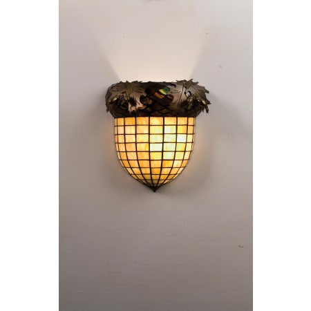 Meyda Tiffany Acorn & Oak Leaves 12" Wide Single Light Wall Washer with Stained Glass Shade Tiffany Glass