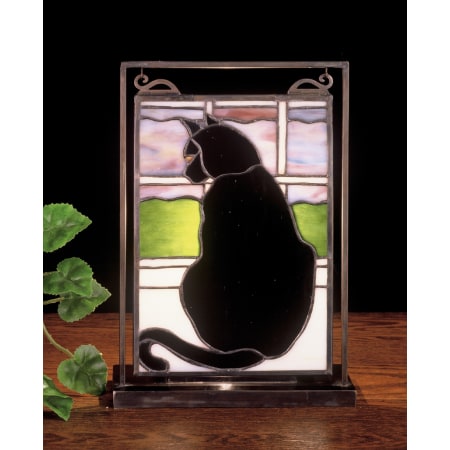 Meyda Tiffany Black Cat Stained Glass / Tiffany Specialty Lamp from the Lighted Tabletop Mini Windows Collection Tiffany Glass