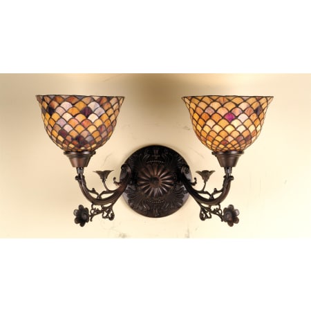 Meyda Tiffany 18" Wide 2 Light Double Sconce with Stained Glass Shades Mahogany Bronze