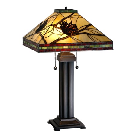 Meyda Tiffany Lodge Southwest Vintage Style Tiffany Two Light Table Lamp Beige / Burgundy / Bronze