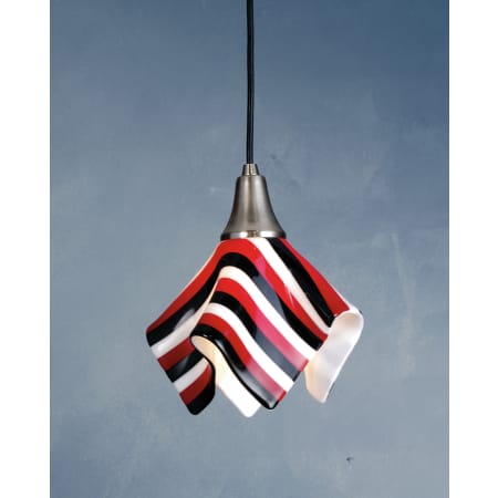 Meyda Tiffany Single Light 9" Wide Mini Pendant with Handmade Shade Red / White / Black Stripe