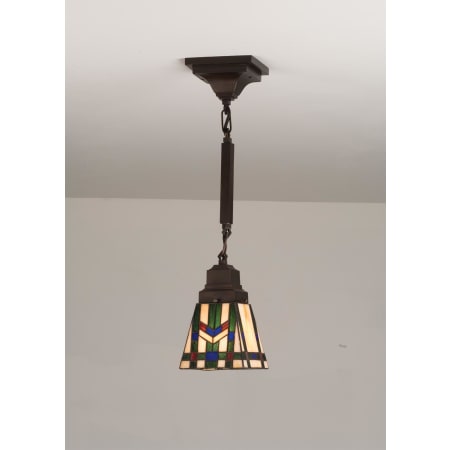 Meyda Tiffany Single Light 5" Wide Mini Pendant with Handmade Shade Mahogany Bronze