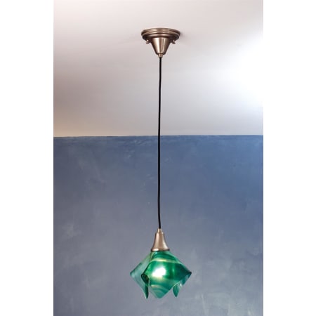 Meyda Tiffany Single Light Mini Pendant with Handmade Shade Brushed Nickel