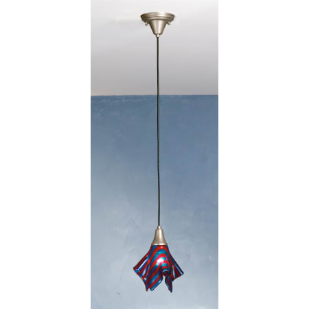 Meyda Tiffany Single Light Mini Pendant from the Metro Handkerchief Collection Red/Blue Stripe Fused