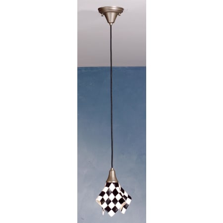 Meyda Tiffany Single Light 9" Wide Mini Pendant with Handmade Shade Black / White Checker Fused