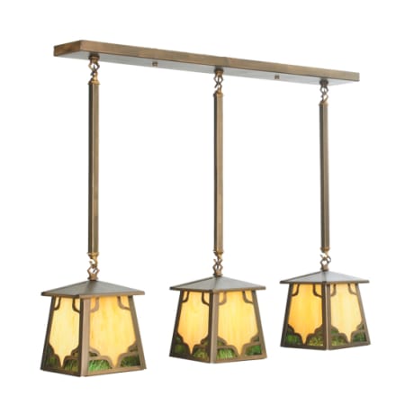 Meyda Tiffany 3 Light 29" Wide Linear Pendant with Handmade Shade Antique Copper