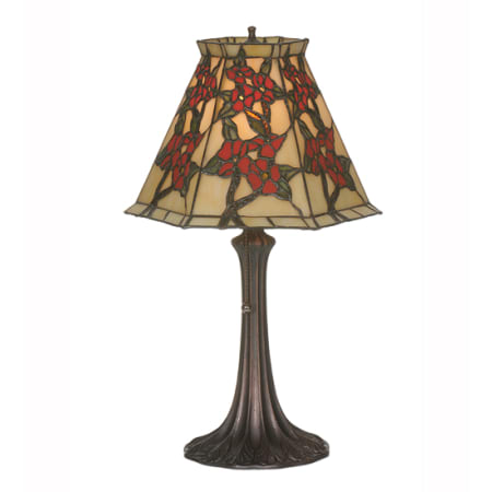 Meyda Tiffany Asian Single Light Up Lighting Table Lamp from the Oriental Peony Collection Mahogany Bronze
