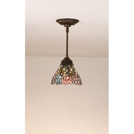 Meyda Tiffany Single Light 7" Wide Mini Pendant with Handmade Shade Mahogany Bronze