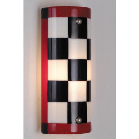 Meyda Tiffany Metro 5" Wide ADA Compliant Single Light Wall Washer Black / White Check with Red Stripe