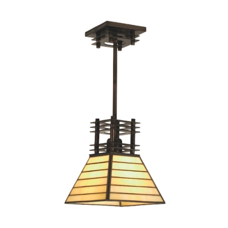 Meyda Tiffany Single Light 8" Wide Mini Pendant with Handmade Shade Mahogany Bronze