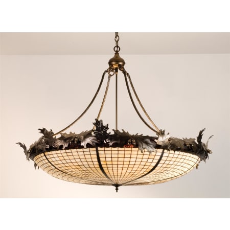 Meyda Tiffany Six Light Bowl Pendant from the Acorn & Oak Leaves Collection Antique Copper