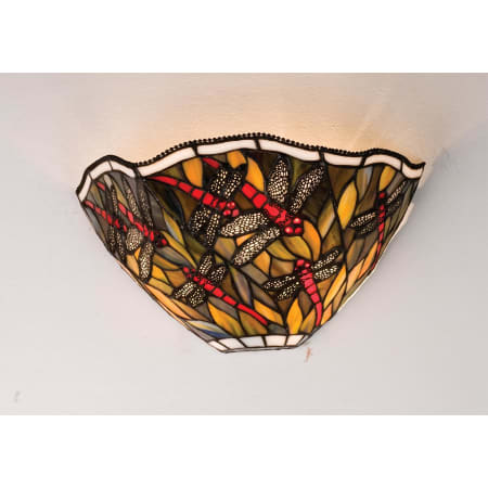 Meyda Tiffany Spiral Dragonfly 12" Wide 2 Light Wall Washer with Stained Glass Shade Mahogany Bronze