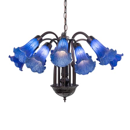 Meyda Tiffany Blue Tiffany Pond Lily 12 Light 24" Wide Chandelier Mahogany Bronze
