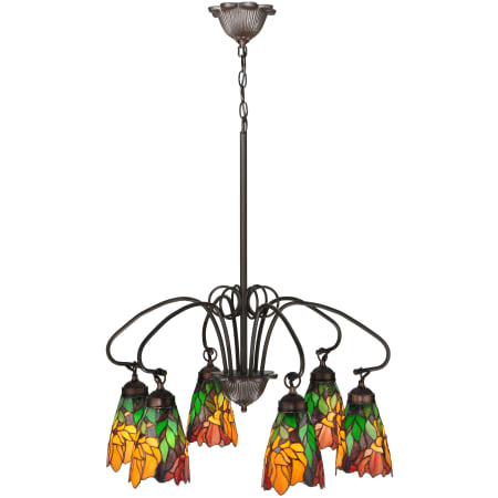 Meyda Tiffany 26" W Iris 6 Light Chandelier Orange Burgundy Green