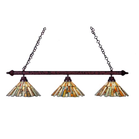 Meyda Tiffany Delta Jadestone 3 Light 47" Wide Linear Chandelier with Tiffany Glass Shade Timeless Bronze