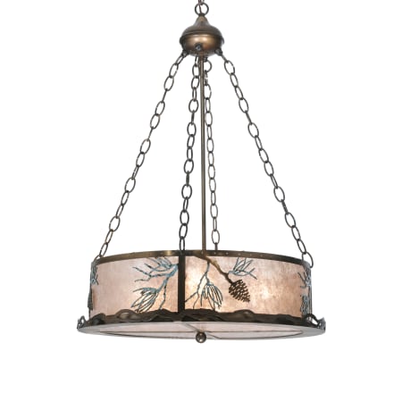 Meyda Tiffany 22" W Balsam Pine Inverted Pendant Antique Copper with Green Accents