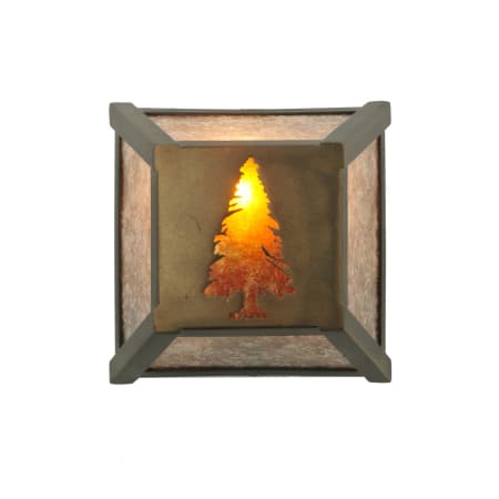 Meyda Tiffany 7" Square Tall Pine Wall Sconce Antique Copper / Amber Mica / Silver Mica