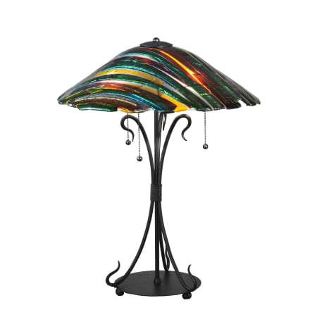 Meyda Tiffany 24" H Penna Di Pavone Fused Glass Table Lamp Irid Purple / Irid Green / Amber