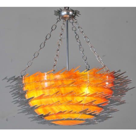 Meyda Tiffany Electric Sunset 3 Light 39" Wide Semi-Flush Bowl Ceiling Fixture Chrome