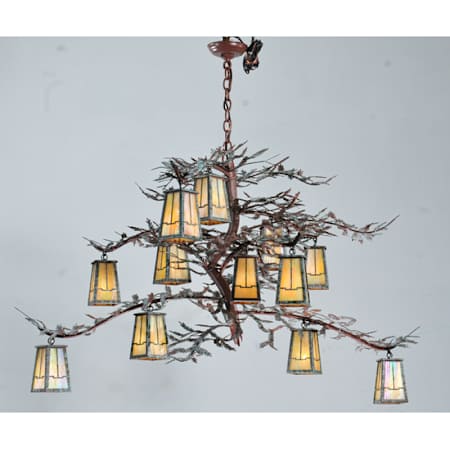 Meyda Tiffany Pine Branch Valley View 12 Light 52" Wide Chandelier with Beige Glass Shades - Rust Finish Rust