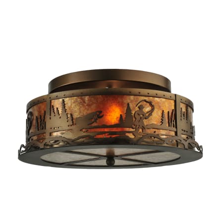 Meyda Tiffany 16" W Fly Fishing Creek Flush Mount Ceiling Fixture Antique Copper / Amber Mica