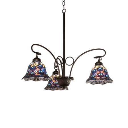 Meyda Tiffany Tiffany Peacock Feather 3 Light 32" Wide Chandelier Mahogany Bronze