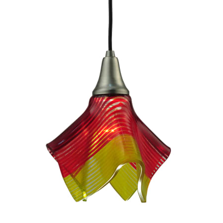 Meyda Tiffany 9" W Stratos Solare Handkerchief Fused Glass Mini Pendant Red Orange And Yellow Stripes