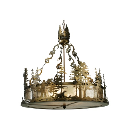 Meyda Tiffany 30" W Quail Hunter with Dog Inverted Pendant Antique Copper / Silver Mica