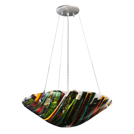 Meyda Tiffany 18" W Penna Di Pavone Fused Glass Inverted Pendant Irid Purple / Irid Green / Amber