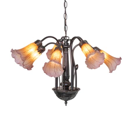 Meyda Tiffany Amber/Purple Tiffany Pond Lily 7 Light 24" Wide Chandelier Mahogany Bronze
