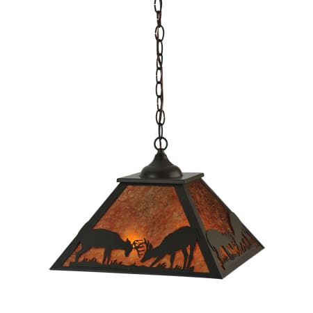 Meyda Tiffany 15.5" Square Battling Bucks Pendant Timeless Bronze / Amber Mica