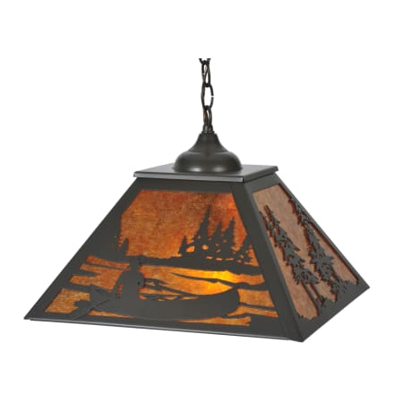 Meyda Tiffany 16" Square Canoe At Lake Pendant Timeless Bronze / Amber Mica
