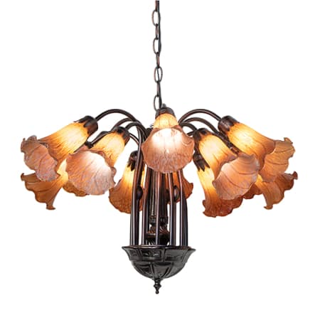 Meyda Tiffany Amber Tiffany Pond Lily 12 Light 24" Wide Chandelier Mahogany Bronze