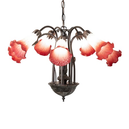 Meyda Tiffany Pink/White Tiffany Pond Lily 7 Light 24" Wide Chandelier Mahogany Bronze