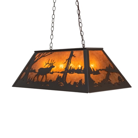 Meyda Tiffany Elk at Lake 6 Light 33" Wide Linear Pendant Timeless Bronze