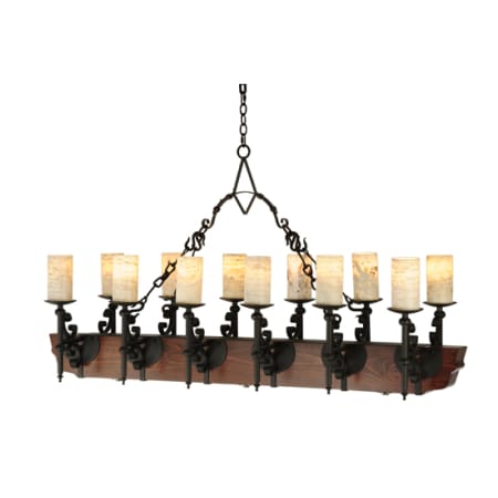 Meyda Tiffany Tudor 15 Light 60" Wide Pillar Candle Style Chandelier with Amber Jadestone Shades - Wrought Iron Finish Wrought Iron