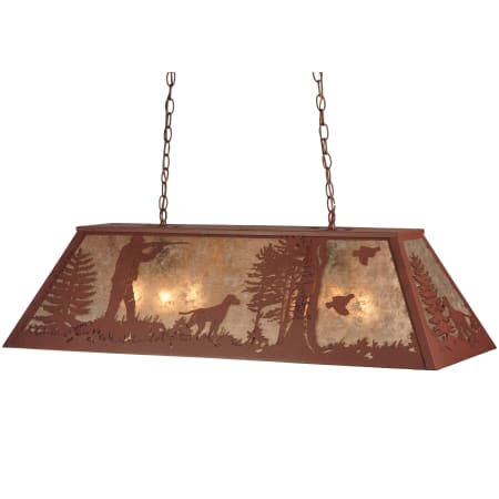 Meyda Tiffany 42" L Quail Hunter with Dog Island / Billiard Fixture Rust / Silver Mica