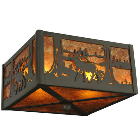 Meyda Tiffany Elk at Lake 2 Light 10" Wide Flush Mount Square Ceiling Fixture Timeless Bronze